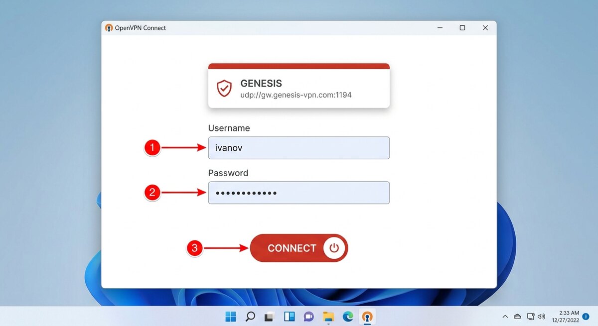 Вход в OpenVPN Connect